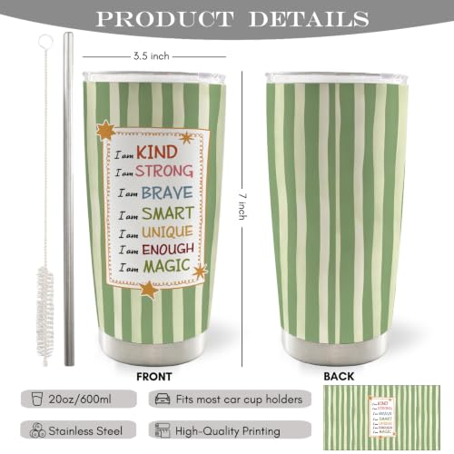 Green Striped Inspirational Kids 20oz Travel Coffee Mug Tumbler - color: iam2
