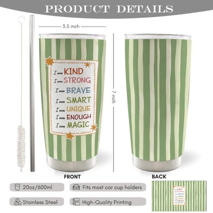 Green Striped Inspirational Kids 20oz Travel Coffee Mug Tumbler - color: iam2