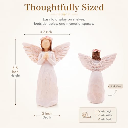 Guardian Angel Figurine, 5.5 Inch Praying Angel Statue, Hand-Painted Resin Angel Sculpture, Sympathy Gift for Memorial Remembrance Keepsake, Encouragement Gift for Women Friend Family