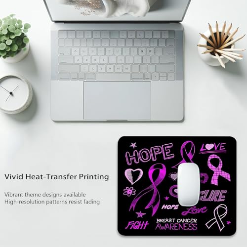 Breast Cancer Awareness Hope Love Fight Mouse Pad, Black Purple Desk Mat - color: Black Purple