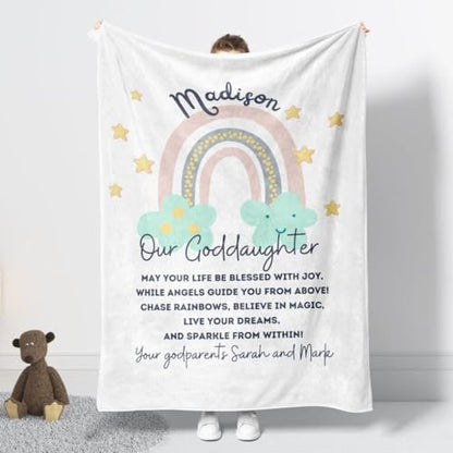 Monogram Blankets for Girls, Personalized Goddaughter Blanket, Baby Girl Communion Blanket Quilt, Christian Blessing Throw, Baptismal Coverlet, Spiritual Keepsake Blankets - color: #Ver9