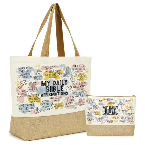 jeilink Inspirational Religious Gifts Boss Mom Birthday Christmas Tote Bag Canvas Reusable Grocery Beach Tote Black Pink - color: Bible Affirmations 1742