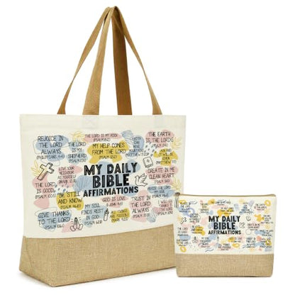jeilink Inspirational Religious Gifts Boss Mom Birthday Christmas Tote Bag Canvas Reusable Grocery Beach Tote Black Pink - color: Bible Affirmations 1742