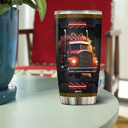 Personalized Truck Driver Tumbler Gifts for Men Insulated Stainless Steel 20oz With Lid Trucks Coffee Mug Travel Cup Water Bottle Gift for Trucker Him Husband Dad - color: TRUCKER