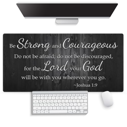 Be Strong and Courageous Joshua 1:9 Large Mouse Pad, Rustic Wood Desk Mat - color: Christian Bible Verse Scriptures