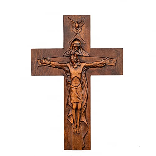 BGCOPPER Holy Trinity Crucifix Wall Cross, Christ Jesus Cross for Wall with Hook, Handmade Wooden Cross Wall Decor for Home Room Church Christmas Gifts (Retro, 12 Inch) - color: Retro, size: 11.8"L x 6.7"W