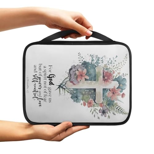 Cross with Floral Print Bible Book Cover,Bible Case with Handle for Women Girls - color: Cross With Floral