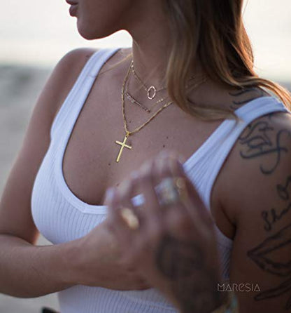 Joxevyia 14K Gold Filled Cross Necklace for Men Figaro Chain Stainless Steel Polished Cross Pendant Necklace Simple Baptism Faith Jewelry Gift - size: 16 inches, style: small cross (1.0"*0.6")
