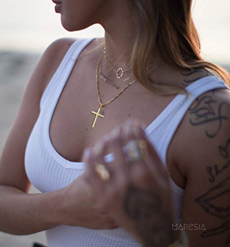 Joxevyia 14K Gold Filled Cross Necklace for Men Figaro Chain Stainless Steel Polished Cross Pendant Necklace Simple Baptism Faith Jewelry Gift - size: 20 inches, style: small cross pendant(1.0"*0.6")