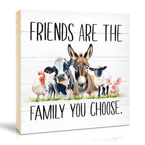TOUNER Friends Are The Family You Choose Wood Box Sign, Inspirational Friendship Wood Desk Decor, Christmas Birthday Thanksgiving Best Friend Table Display Gifts for Grandma Mom Aunt BFF Sister - color: Multicolor024