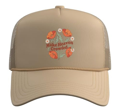 Christian Bible Verse Women Faith Make Heaven Crowded Trucker Hat with Adjustable Mesh Back - color: Khaki