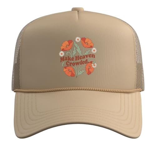 Christian Bible Verse Women Faith Make Heaven Crowded Trucker Hat with Adjustable Mesh Back - color: Khaki