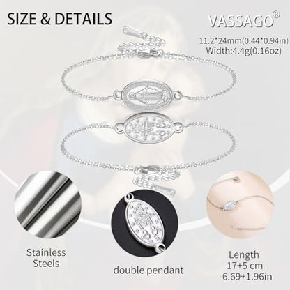 VASSAGO Virgin Mary Bracelet for Women Men Double-Sided Virgen de Guadalupe Rosary Bracelet Medal Handmade Braided Rope Catholic Christian Religious Jewelry Gift - color: Silver 1