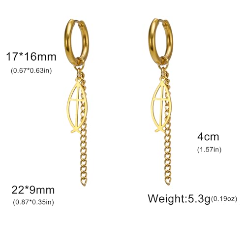 Ichthus Fish Dangle Earrings Ichthus Cross Earrings Christian Jesus Fish Earrings Religious Jewelry Christian Symbols Accessories Gift for Women - color: Ichthus Cross goid