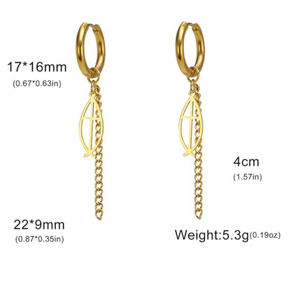Ichthus Fish Dangle Earrings Ichthus Cross Earrings Christian Jesus Fish Earrings Religious Jewelry Christian Symbols Accessories Gift for Women - color: Ichthus Cross goid