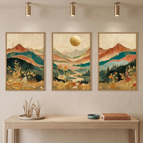 Boho Mountain Colorful Framed Canvas Wall Art -24"x36"x3 - color: Boho Mountain Colorful Wall Art, size: 24"L x 36"W