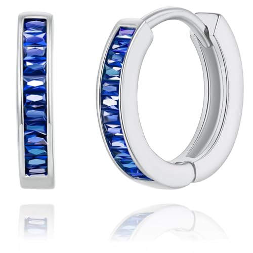 14K Gold Huggie Earrings for Women Silver Huggie Hoop Earrings Cubic Zirconia Huggie Earrings Stud Earrings Lightweight Dainty Hypoallergenic Earrings Jewelry Gifts - color: Silver Blue CZ Huggies