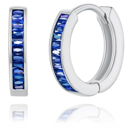 14K Gold Huggie Earrings for Women Silver Huggie Hoop Earrings Cubic Zirconia Huggie Earrings Stud Earrings Lightweight Dainty Hypoallergenic Earrings Jewelry Gifts - color: Silver Blue CZ Huggies