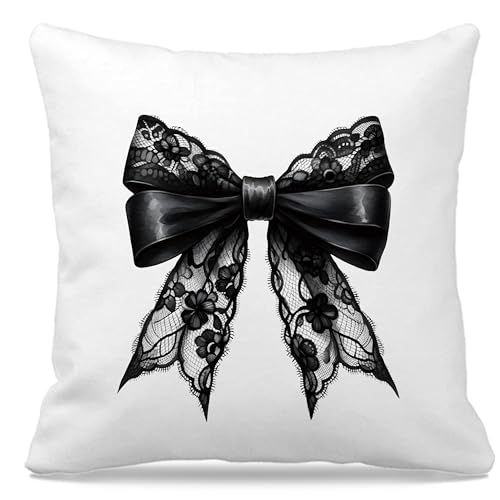 Nogrit Coquette Black Bow Pillow Covers, Halloween Gothic Bow Girly Pillow Covers 18x18, Coquette Room Decor, Gothic Halloween Decor, Dark Academia Room Decor - color: Black Bow