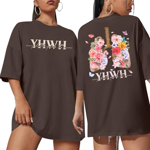 DUTUT Christian Shirts for Women Oversized Jesus Shirt Religious Faith Graphic Tops Short Sleeve Casual Crewneck Tee - color: Brown, size: X-Large