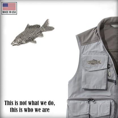 Carp Pin, Fish, Lapel, Fisherman, Fishing, Hat, Pins, Brooch, Brooches, Jewelry, Gift, Handmade in the USA, 200 Fish Designs Available. F077Z - color: Antique Pewter