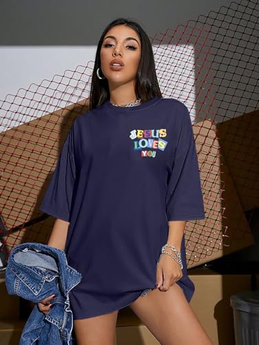 Christian Faith Shirts for Women Jesus Shirt YHWH Inspirational Bible Verse T-Shirt Religious Oversized Graphic Tee - color: Dark Blue, size: Small
