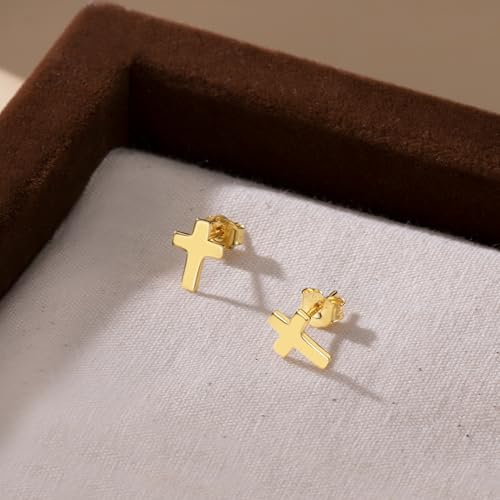Reffeer Solid 925 Sterling Silver Cross Stud Earrings for Women Teen Small Cross Earrings Studs - color: B-Yellow