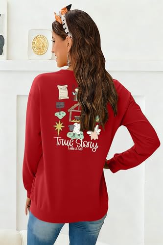 FAYALEQ Christmas Sweatshirt for Women Merry Christmas Shirt Xmas Tops - color: Red-ture, size: Large