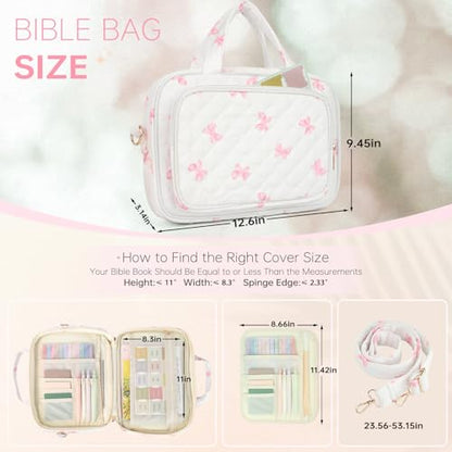 Bible Cover Case for Women Bible Study Supplies Church Camp Essentials Christian Gifts for Women Journaling Kit Quilted Large Bible Book Sleeve (Pink Bow, Large) - color: Pink Bow