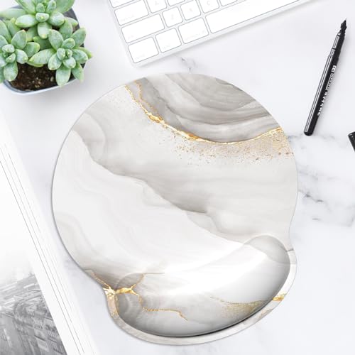 ITNRSIIET Ergonomic Mouse Pad with Wrist Support Wrist Rest Smooth Surface Non-Slip Rubber Base Comfortable Office Supplies Pain Relief, 9.8 x 9.1 inches, White marbling - color: White marbling