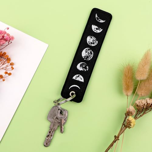Woven Keychains (2-Packs) - Motorcycle Key Tag for Keys, Cars, Scooters, Aesthetic Key Chain for Women, Teacher, Men - color: Moon Phase