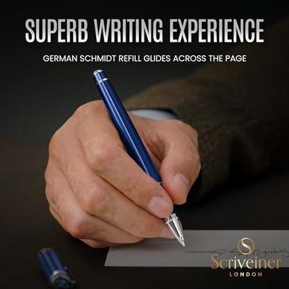 Scriveiner Midnight Blue Rollerball Pen - Stunning Blue Lacquer Luxury Pen, Chrome Finish, Schmidt Ink Refills, Men & Women, Professional, Executive Office, Nice Pen - color: 13. Midnight Blue with Chrome