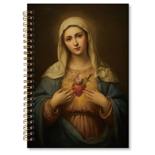 Catholic Immaculate Heart of Mary A5 Spiral Notebook Gifts, Virgin Mary Hardcover Daily Journal Notebooks Lined for School Work Office, Vintage Christian Composition Notebook 5.5x8.3 - color: mary heart