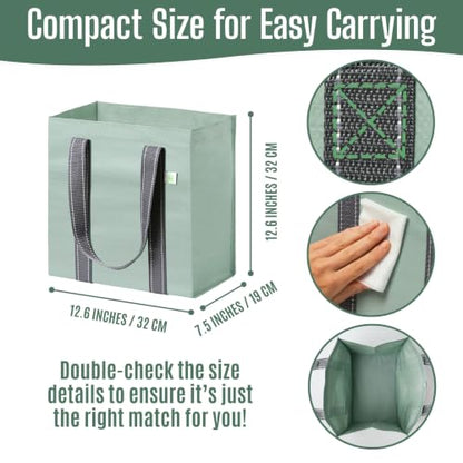 VENO 2/4 Pack Compact Reusable Grocery Shopping Bags with Hard Bottom - color: Light Green-4 Pack