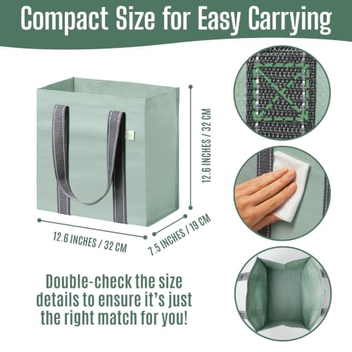 VENO 2/4 Pack Compact Reusable Grocery Shopping Bags with Hard Bottom - color: Light Green