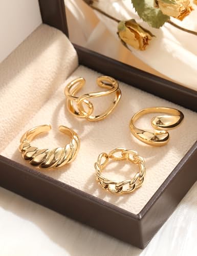 Gold Stackable Rings Set for Women, Gold Plated Chunky Crystal Finger Rings - color: Gold Chessboard