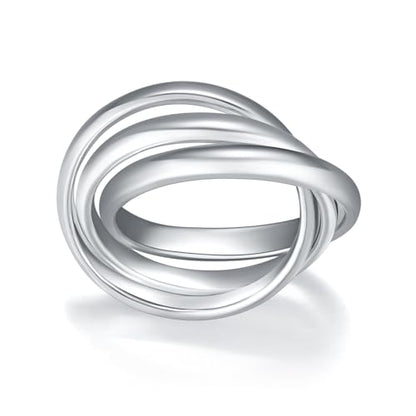 BORUO Fidget Stacking Ring, Waterproof Gold Plated, Three Row Size 4 - color: Waterproof 3mm 14K White Gold Plated Stainless Steel