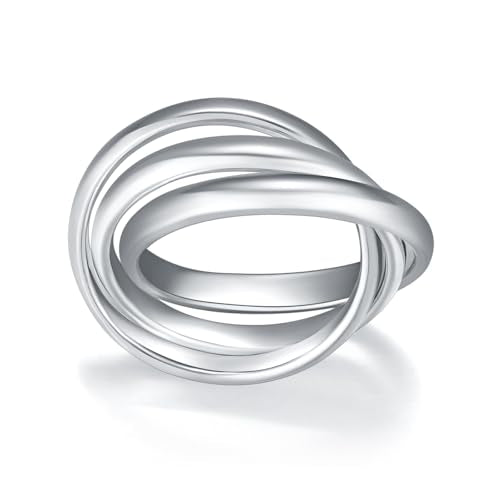 BORUO Fidget Stacking Ring, Waterproof Gold Plated, Three Row Size 4 - color: Waterproof 3mm 14K White Gold Plated Stainless Steel