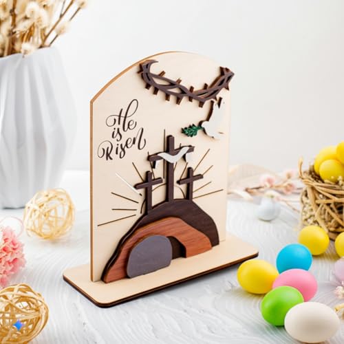 He is Risen Easter Resurrection Decor - Easter Decorations for Home - Empty Tomb Religious Resurrection Set Decoration for Table, Desk, Home