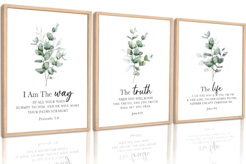Ybqhd Christian Wall Decor Set Of 3,I Am The Way The Truth And The Life Bible Verse Sign Artwork,Scripture Quotes Prints Posters For Home Office Bedroom Wall Decor(11"X14",Unframed)