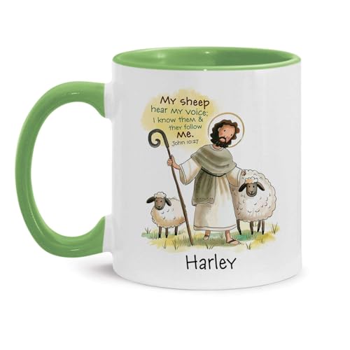Jesus And Sheep Accent Mug, Personalized Name Christian Cup 11oz 15oz, Gift For Kids, Custom Jesus Ceramic Mug, Cup With Religious Themed, Customized Bible Verse Coffee Mug - color: XUA-624-2340-Jesus And Sheep