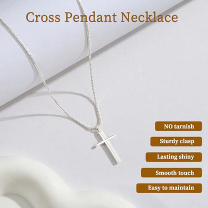 925 Sterling Silver Cross Necklace for Women,1MM Box Chain Cross Necklace
