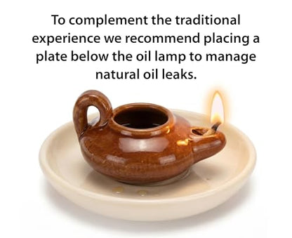Biblical Herodian Clay Oil Lamp – Authentic Glazed Replica from The Time of Jesus in Jerusalem - Handmade Holy Land Christian Faith Gift - color: Herodian - Biblical Brown Glazed