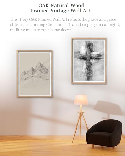 iHery 12x16in Jesus in the Wilderness Framed Christian Wall Art - color: Beige Framed Wilderness, size: 16"L x 12"W