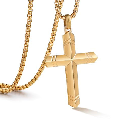 Stainless Steel Cross Necklace for Men with Adjustable Box Chain Christian Cross neckalce Gift - color: Gold-B