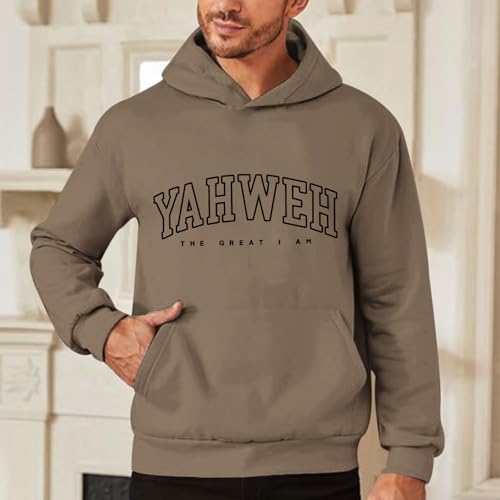 Christian Jesus Hoodies For Men Graphic Yahweh Hoodie Bible Verse God Sweatshirt Religious Faith Cotton Pullover Tops - color: Coffee, size: X-Large