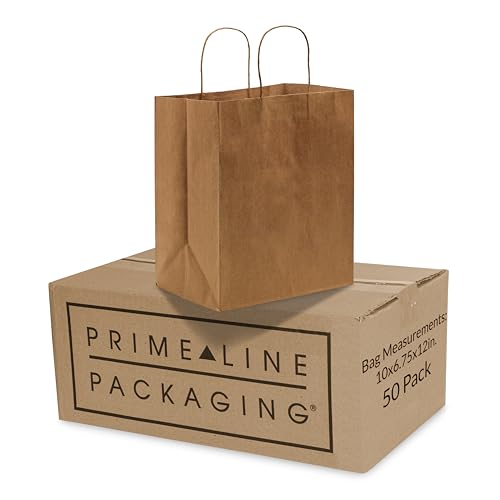 Prime Line Packaging Shopping Bags with Handles, 10x6.75x12 inches, 50 Pack - size: 10x6.75x12 Inch