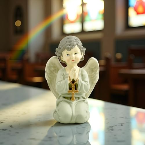 Praying Angel Figurine with Cross, Kneeling Angel Statue, 5.32 Inch - color: Kneeling Angel With Cross