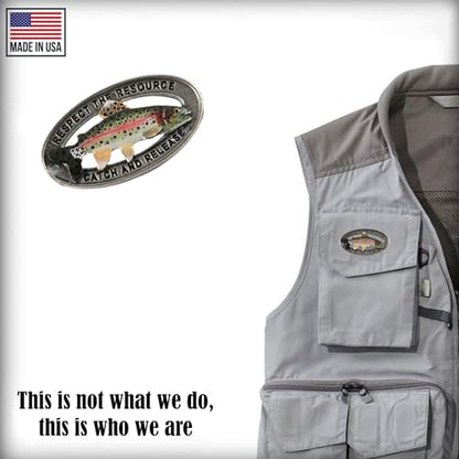 Rainbow Trout Pin, Catch and Release, Lapel, Hat, Pins, Brooch, Brooches, Jewelry, Gift, Handmade in the USA, 200 Fish Designs Available. - color: Hand Painted
