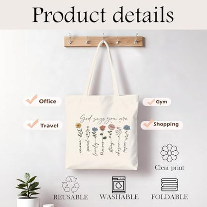 Christian Canvas Tote Bag for Women, Inspirational Faith Shoulder Bag - color: God 01